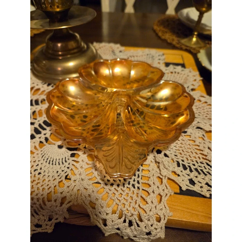 Vintage jeanette carnival glass relish tray, Serving Platter, 70's Vibe, Cottage